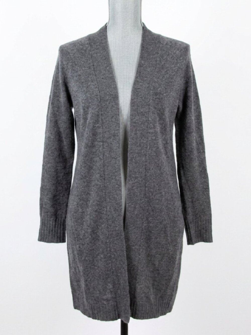 Sutton Studio 100% Cashmere Duster Cardigan Gray Long Open Front Sweater Small S